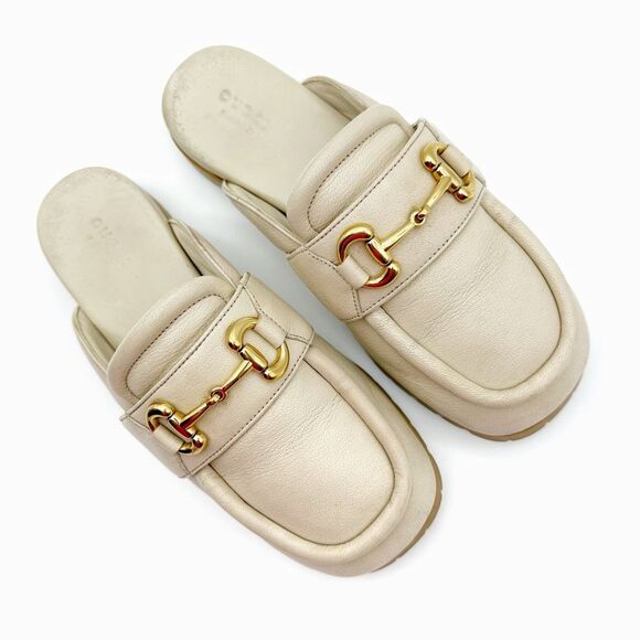 GUCCI Airel Cream White Leather Mule Size 38 Horsebit Slip On Loafer - Picture 5 of 13